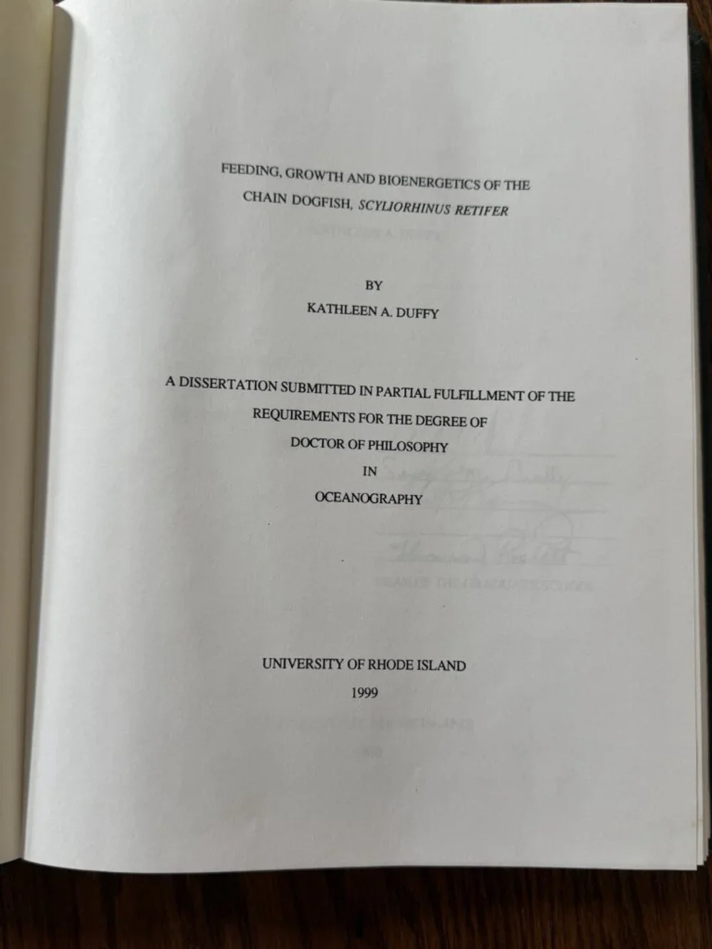 Dissertation‎ Kathleen Duffy Feeding, Growth, Bioenergetics Of Chain Dogfish URI
